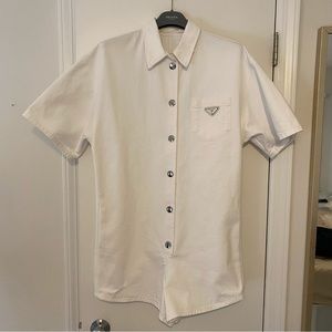 PRADA White Organic Denim Playsuit Romper